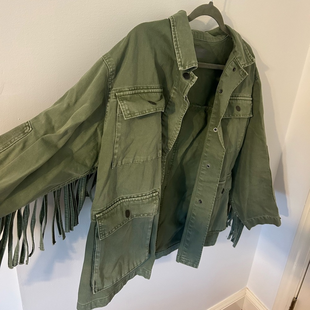 Olive Luna Fringed Utility Jacket
